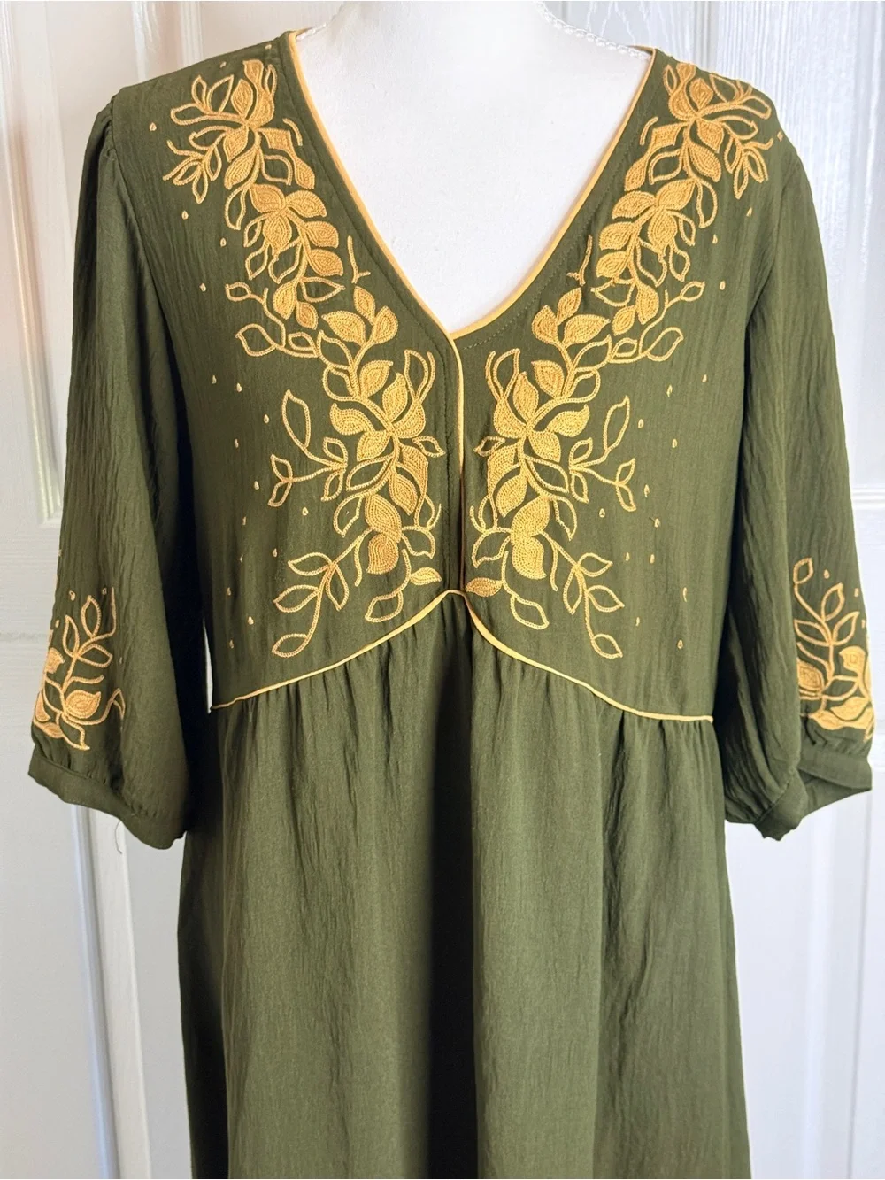 Fig + Flower Olive Green Embroidered Boho Midi Dress XL EUC - Picture 4 of 9